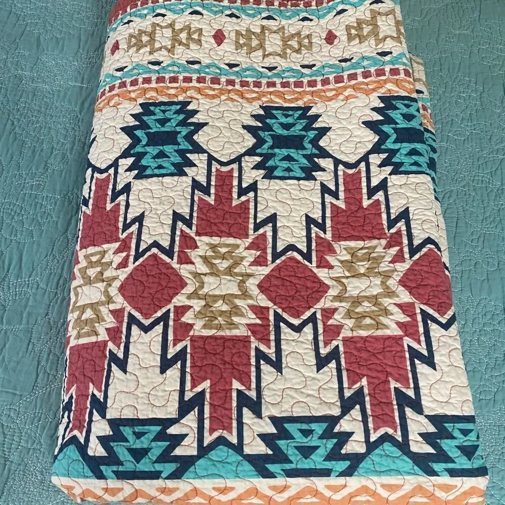 HIEnd Accent bedspread/quilt Southwestern Aztec Vtg Queen